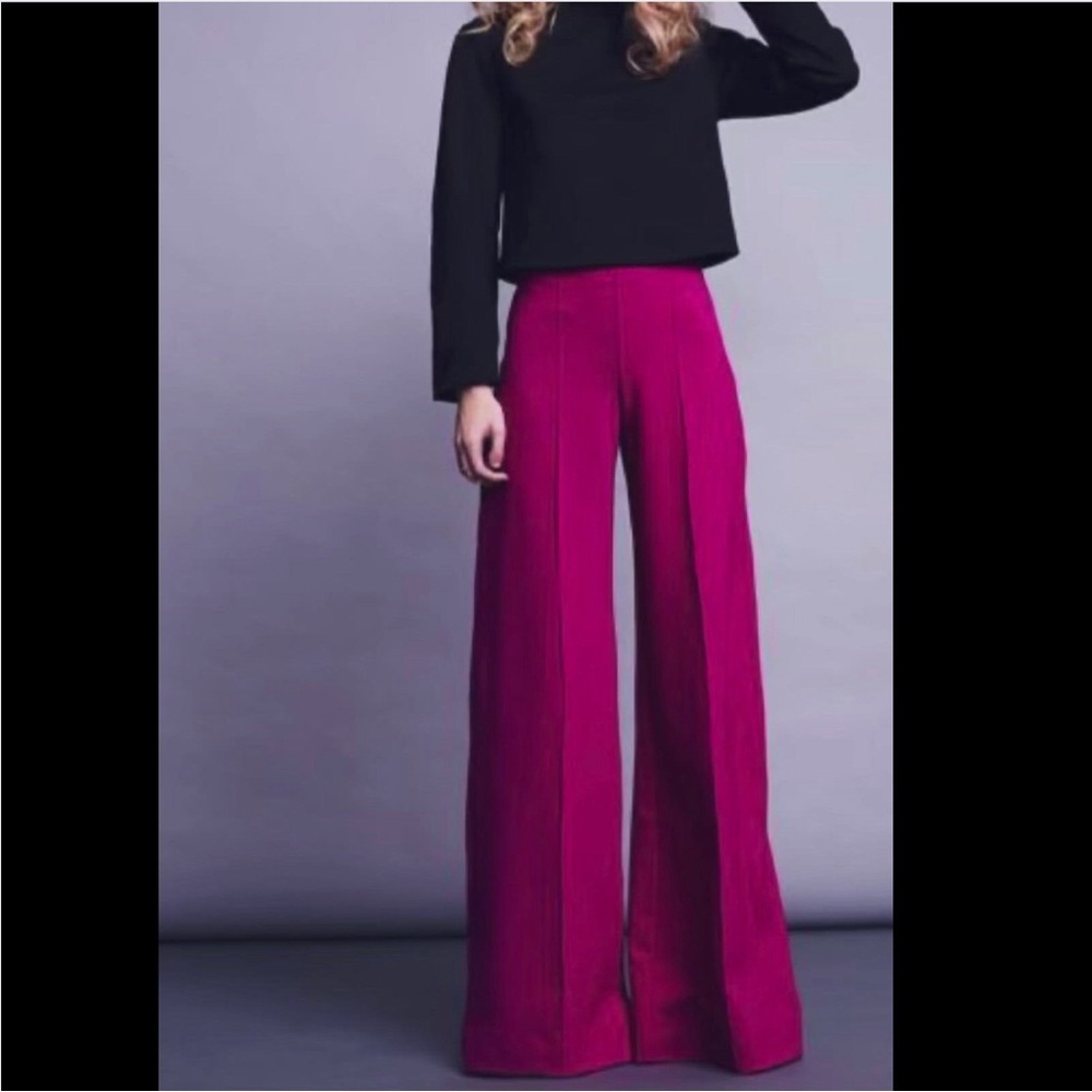 EXPRESS Berry Magenta High-Waist Wide-Leg Pants - Picture 2 of 4